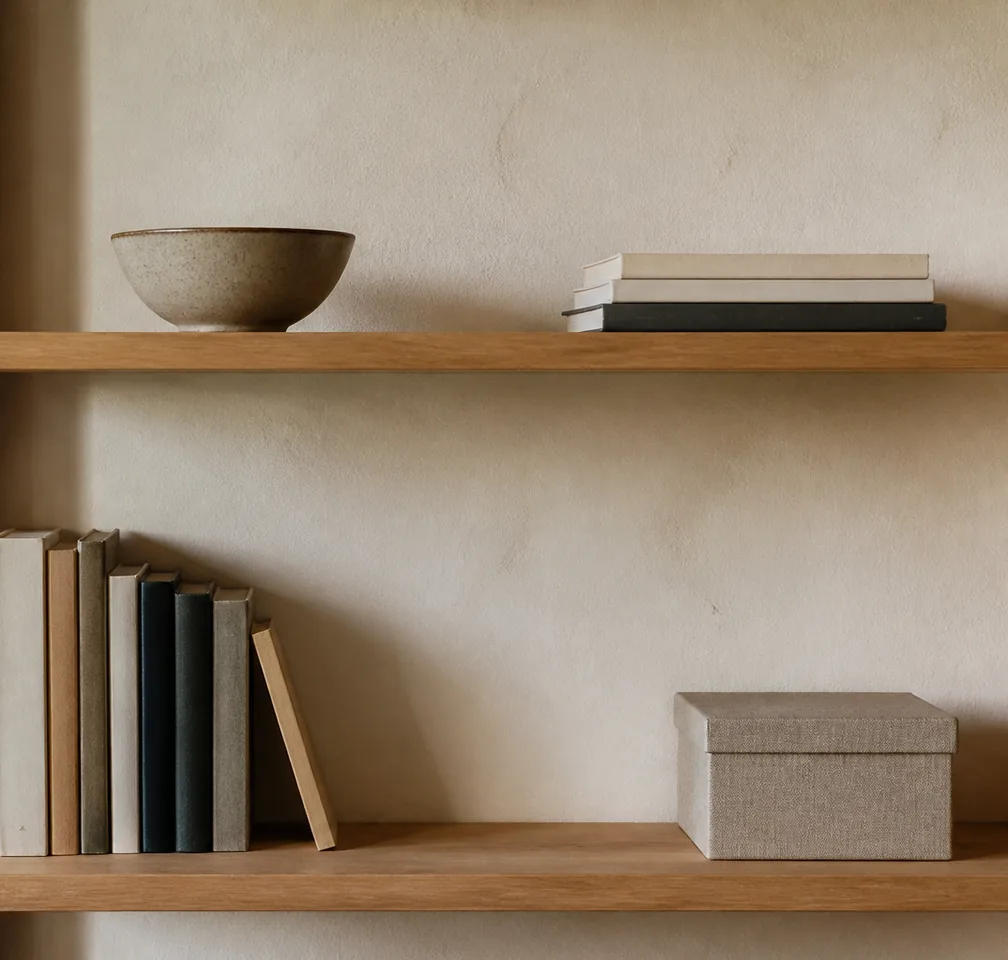 Libros y cuaderno sobre una mesa de madera clara